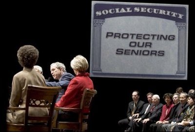 President George W. Bush participates in a conversation on strengthening Social Security at the Cannon Center for the Performing Arts in Memphis, Tenn., Friday, March 11, 2005.