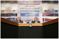 President George W. Bush opens the discussion during a roundtable meeting on Strengthening Social Security at the University of Texas Medical Branch in Galveston, Texas, Tuesday, April 26, 2005. "In 1950, 16 workers were paying for every beneficiary," said President Bush. "Today, there's 3.3 workers for every beneficiary. Soon there's going to be two workers for every beneficiary." 