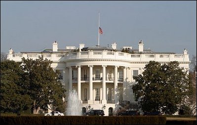 Honoring the seven astronauts who lost their lives aboard the Space Shuttle Columbia on Saturday, Feb. 1, 2003, the American flag continues to be flown at half-staff over the White House Monday, Feb. 3. President George W. Bush has directed the government to fly the flag at half-staff through Wednesday, Feb. 5.