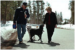 Dave and Jackson enjoy a walk with the Vice President and Mrs. Cheney in Jackson Hole, Wyoming.