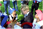 Mrs. Cheney talks to local students about George Washington and Benjamin Franklin during Constitution Day at the Naval Observatory in Washington, D.C. Sept. 17, 2002.