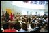 Lynne Cheney addresses Philadelphia area school children in the Grand Hall Lobby before a tour of the National Constitution Center in celebration of Constitution Day in Philadelphia Wednesday, Sept. 17, 2003.