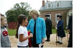 Lynne Cheney greets third grade students from Fairfax County Public Schools at Gunston Hall Plantation, the historic home of Founding Father George Mason, Friday, Sept. 17, 2004.