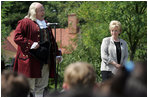 Lynne Cheney looks on as Benjamin Franklin address a group of fourth graders from local Fairfax County public schools during a Constitution Day 2005 celebration at George Washington's Mount Vernon Estate Friday, September 16, 2005. Mrs. Cheney hosted the event which celebrates the anniversary of the signing of the U.S. Constitution 218 years ago.