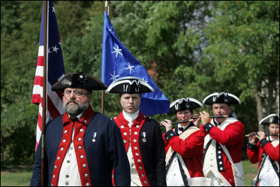 A fief and drum corps band plays during a Constitution Day 2005 celebration at George Washington's Mount Vernon Estate Friday, September 16, 2005. Lynne Cheney hosted a group of fourth graders from local Fairfax County public schools during the event which celebrates the anniversary of the signing of the U.S. Constitution 218 years ago. 