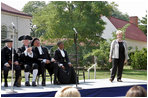 Lynne Cheney enjoys a laugh with American Founding Fathers and historical figure Harriet Tubman during a Constitution Day 2005 celebration at George Washington's Mount Vernon Estate Friday, September 16, 2005. The event, which celebrates the anniversary of the signing of the U.S. Constitution 218 years ago, was offered to a group of fourth graders from local Fairfax County public schools.