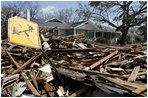 A home in one Gulfport, Mississippi neighborhood that was damaged recently by Hurricane Katrina Thursday, September 8, 2005.  The Vice President Dick Cheney and Mrs. Cheney took a walking tour of one neighborhood and met with residents who have remained in the area.