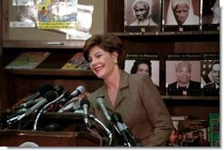 Laura Bush attends the D.C. Teaching Fellows launch at the Patricia Roberts Harris Educational Center in Washington, D.C., Feb., 22, 2001.  