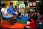 Laura Bush takes questions from students after reading wit them at Caesar Chavez Elementary School in Hyattsville, Maryland, Feb., 26, 2001. White House photo by Carol T. Powers.