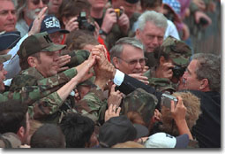 President Bush shakes hands with troops at Tyndall Air Force Base in Florida.