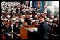 Laura Bush speaks about the Troops to Teachers initiative aboard the USS Shiloh in San Diego, Calif., March 23, 2001. White House photo by Paul Morse.