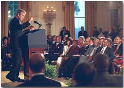  President George W. Bush address African American leaders during an event in The East Room, Thursday, March 29.