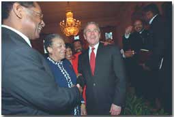  President George W. Bush address African American leaders during an event in The East Room, Thursday, March 29.