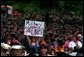 Crowds welcome Mrs. Bush to Fort Jackson, South Carolina for a Troops to Teachers rally May 8, 2001. White House photo by Paul Morse.