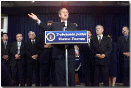 President George W. Bush addresses the National Leadership of the Hispanic Faith Community meeting Tuesday, May 22 at the White House. WHITE HOUSEPHOTO BY ERIC DRAPER