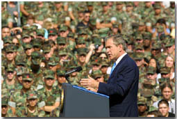 President George W. Bush speaks to Marines at Camp Pendelton, CA Tuesday May 29, 2001 about enregy conservation. WHITE HOUSE PHOTO BY PAUL MORSE