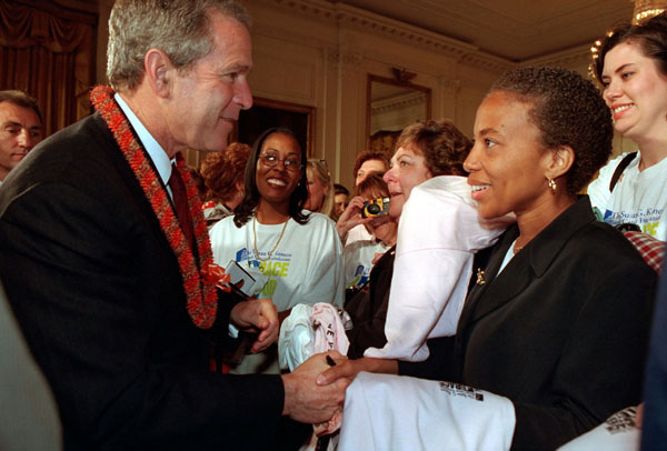 President George W. Bush greets those attending the Race For Cure® event at the White House Friday, June. 1. WHITE HOUSE PHOTO BY TARA ENGBERG