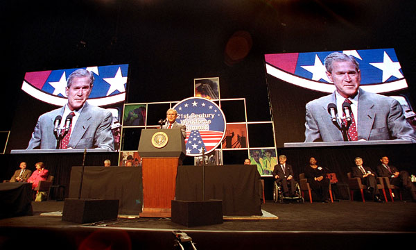 President Bush speaks to the 21st Century Workforce Summit at the MCI Center in Washington, D.C., Wednesday June 20. White House photo by Paul Morse.