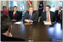 President Bush meets with House leaders to discuss
	Patients' Bill of Rights legislation. White House photo by 
 Moreen Ishakawa