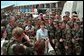 Laura Bush attends the Dedication of the Laura Bush Center for Education at Camp Bondsteel July 24, 2001 in Kosovo, Federal Republic of Yugoslavia. White House photo by Moreen Ishikawa.