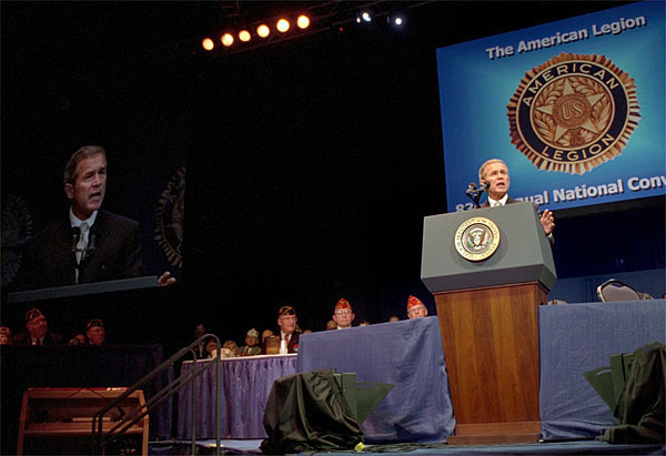 President Bush speaks at the American Legion's 83rd annual convention in San Antonio, Aug. 29. White House photo by Moreen Ishikawa.