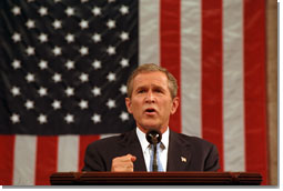 In a historic address to the nation and joint session of Congress Sept. 20, President Bush pledges to defend America's freedom against the fear of terrorism. White House by Eric Draper.