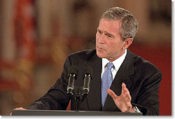 President George Bush addresses the nation in a prime time news conference. White House photo by Paul Morse.