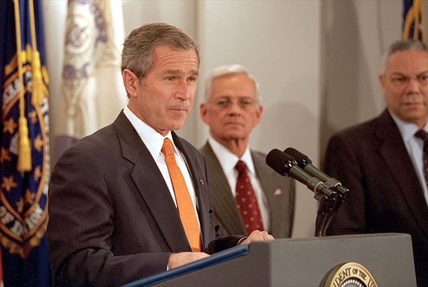 "We put the world's financial institutions on notice: if you do business with terrorists, if you support them or sponsor them, you will not do business with the United States of America," said President George W. Bush in his address to the Financial Crime Enforcement Network in Vienna, Va., Nov. 7. White House photo by Paul Morse.