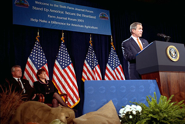 President George W. Bush addresses the Farm Journal Forum in Washington, D. C., Nov. 28, 2001. White House photo by Tina Hager.