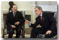 President George W. Bush and Prime Minister Bulent Ecevit of the Republic of Turkey talk with reporters in the Oval Office Wednesday, Jan. 16. White House photo by Paul Morse