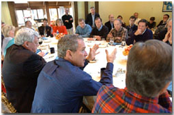 President George W. Bush meets with Republican congressional leaders to discuss the upcoming congressional agenda at Camp David. Saturday, Jan 26, 2002. WHITE HOUSE PHOTO BY ERIC DRAPER.