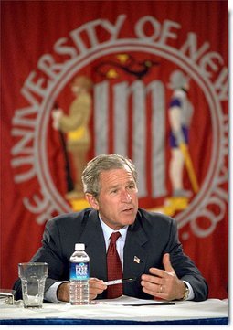 President George W. Bush discusses mental health care during a roundtable discussion at the University of New Mexico's Continuing Education Conference Center in Albuquerque, New Mexico, April 29. "Our country must make a commitment: Americans with mental illness deserve our understanding, and they deserve excellent care," said the President. "They deserve a health care system that treats their illness with the same urgency as a physical illness." White House photo by Eric Draper.