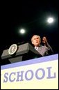 President Bush delivers remarks on Reading and Teacher Quality at Rufus King High School in Milwaukee, Wisconsin May 9, 2002. White House photo by Tina Hager.