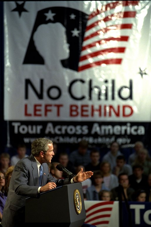 President Bush delivers remarks on Education Accountability at Logan High School in La Crosse, Wisconsin. May 8, 2002. White House photo by Tina Hager.