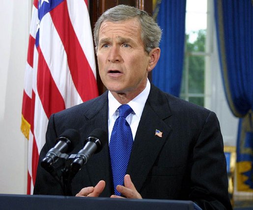 President George W. Bush addresses the nation from the White House on his intention to create a cabinet level position for Office of Homeland Security on Thursday June 6, 2002. White House photo by Paul Morse.