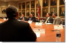 President George W. Bush addresses medical liability reforms during a roundtable discussion at High Point University, Greensboro, N.C., Thursday, July 25. White House photo by Tina Hager.