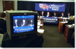 Vice President Dick Cheney listens as panelists at the Technology and Innovation panel at the President's Economic Forum share their concerns about economic issues at Baylor University in Waco, Texas on Tuesday August 13, 2002. White House photo by David Bohrer.