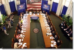 The President listens to concerns and ideas from panelists at the Small Investors and Retirement Security discussion session at the President's Economic Forum held at Baylor University in Waco, Texas on Tuesday August 13, 2002. White House photo by Paul Morse.