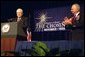 After being introduced by the president of The Chosin Few, Col. John Gray, right, Vice President Dick Cheney speaks to the organization of Korean War veterans in San Antonio, TX Aug. 29, 2002. 