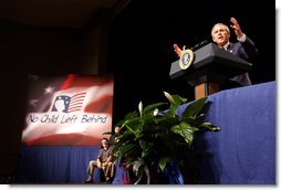 President George W. Bush addresses the audience at Parkview Arts and Science Magnet High School in Little Rock, Arkansas, Thursday, Aug. 29. White House photo by Eric Draper.