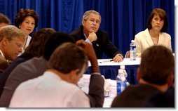 President George W. Bush participates in a roundtable with small business leaders at the Broadbent Arena in Louisville, Kentucky Thursday, September 5, 2002. White House photo by Tina Hager.