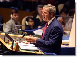 President George W. Bush addresses the United Nations General Assembly in New York City on the issues concerning Iraq Thursday, September 12. White House photo by Paul Morse.