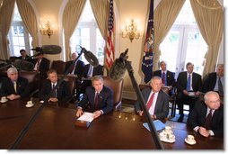 President George W. Bush discusses terrorism insurance with members of Congress in the Cabinet Room Tuesday, Oct. 1. White House photo by Paul Morse.