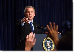 President George W. Bush holds a press conference in the Dwight D. Eisenhower Executive Office Building Nov. 7.  White House photo by Eric Draper