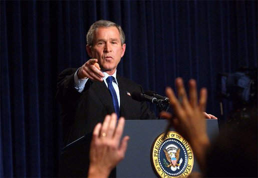 President George W. Bush holds a press conference in the Dwight D. Eisenhower Executive Office Building Nov. 7. White House photo by Eric Draper