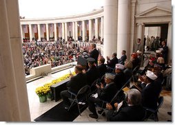 President George W. Bush gives remarks on Veterans Day at Arlington National Cemetery on Monday  White House photo by Paul Morse