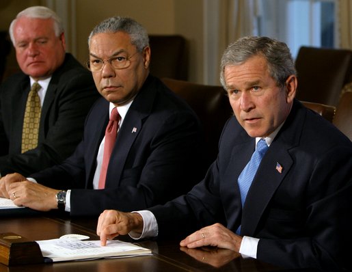 President George W. Bush address members of the Cabinet in the Cabinet Room at the White House, Wednesday, Nov. 13. White House photo by Paul Morse