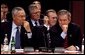 President George W. Bush and Secretary of State Colin Powell attend the North Atlantic Council Summit in Prague, Czech Republic, Thursday, Nov. 21. White House photo by Paul Morse.