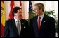 President George W. Bush talks with NATO Secretary General Lord George Robertson at the beginning of the North Atlantic Council Summit in Prague, Czech Republic, Thursday, Nov. 21. White House photo by Paul Morse.