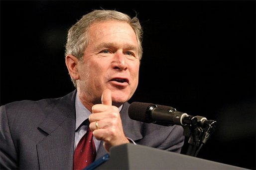 President George W. Bush speaks at the Louisiana Welcome in the Hirsch Coliseum at the State Fairgrounds of Louisiana in Shreveport, Dec. 3. White House photo by Eric Draper.